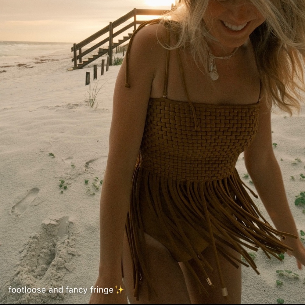 One piece fringe swimsuit